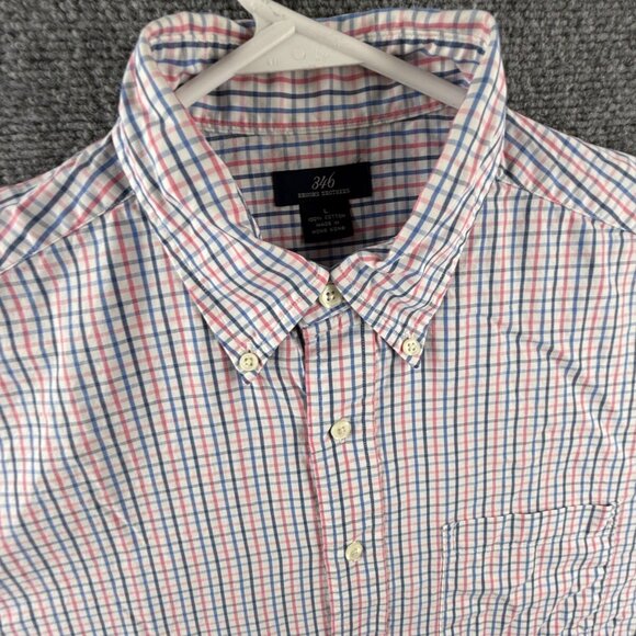 Brooks Brothers Pink Blue Check Long Sleeve Button Up Shirt Large Woven Cotton - Picture 7 of 14